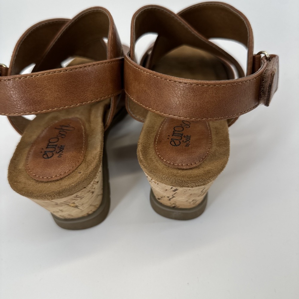 Eurosoft by Sofft Brown Strappy Wedge Sandals Hook & Loop Synthetic Womens Sz 8 - Picture 5 of 10